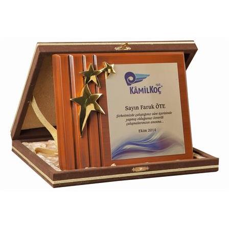Kahve Flok Kutulu Yıldızlı Plaket 2