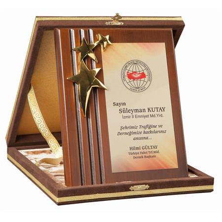 Kahve Flok Kutulu Yıldızlı Plaket 3